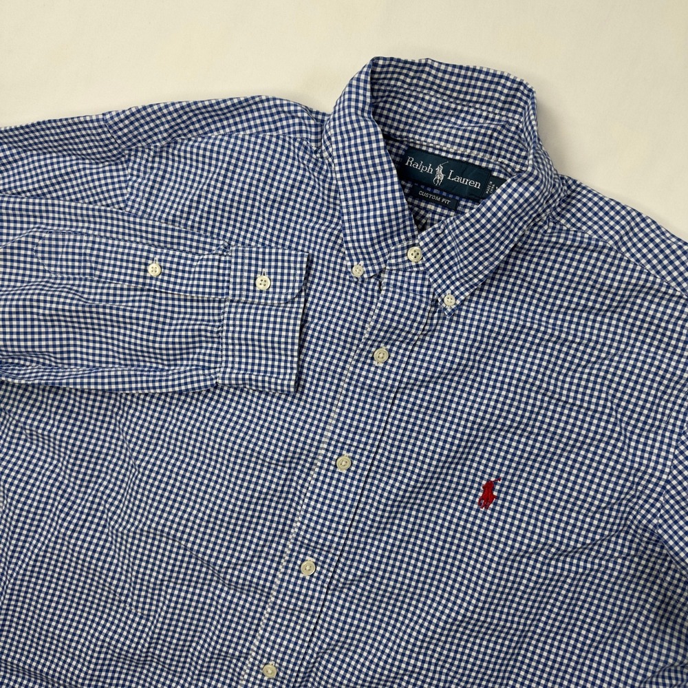 Ralph Lauren Shirt Mens XL Blue White Gingham Plaid Button Down Casual SEE DESC.